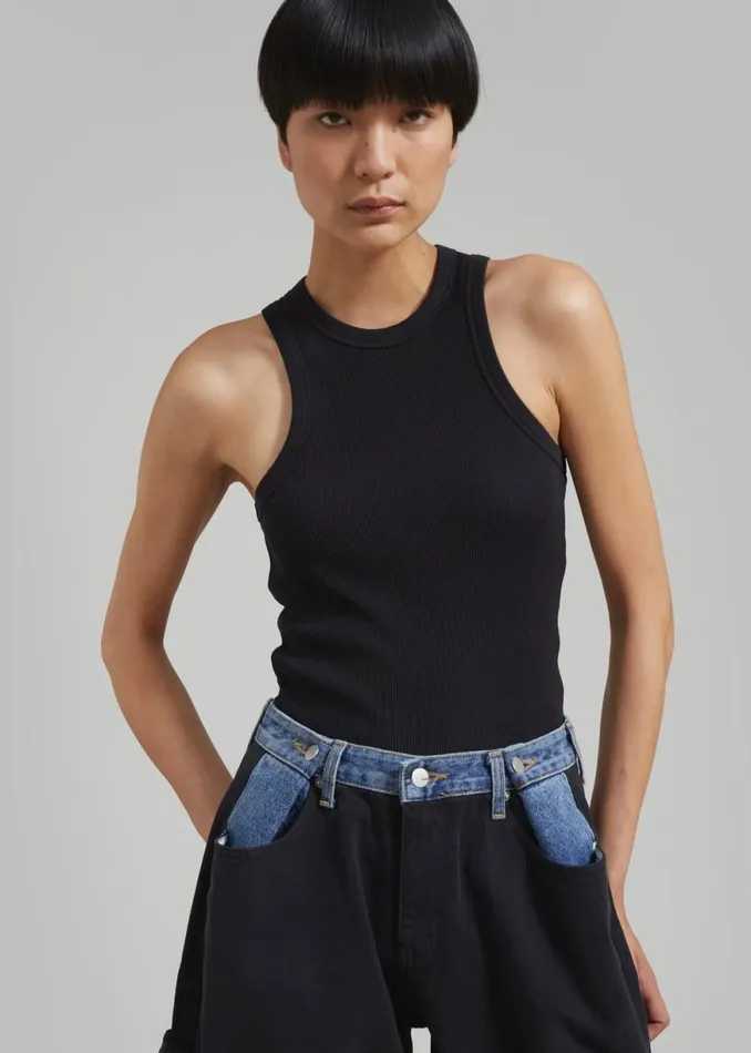 The Frankie Shop Rhe Cotton Rib Tank Top 8211 Noir Shop Tops