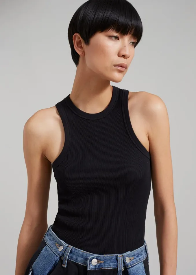 The Frankie Shop Rhe Cotton Rib Tank Top 8211 Noir Shop Tops