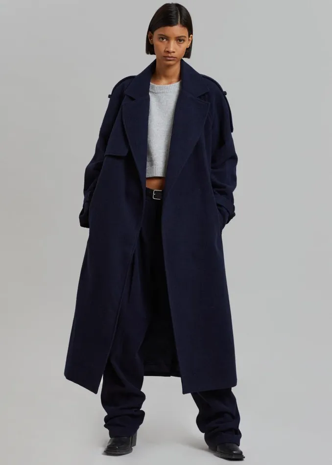 The Frankie Shop Suzanne Wool Trench Coat 8211 Navy Shop Outerwear