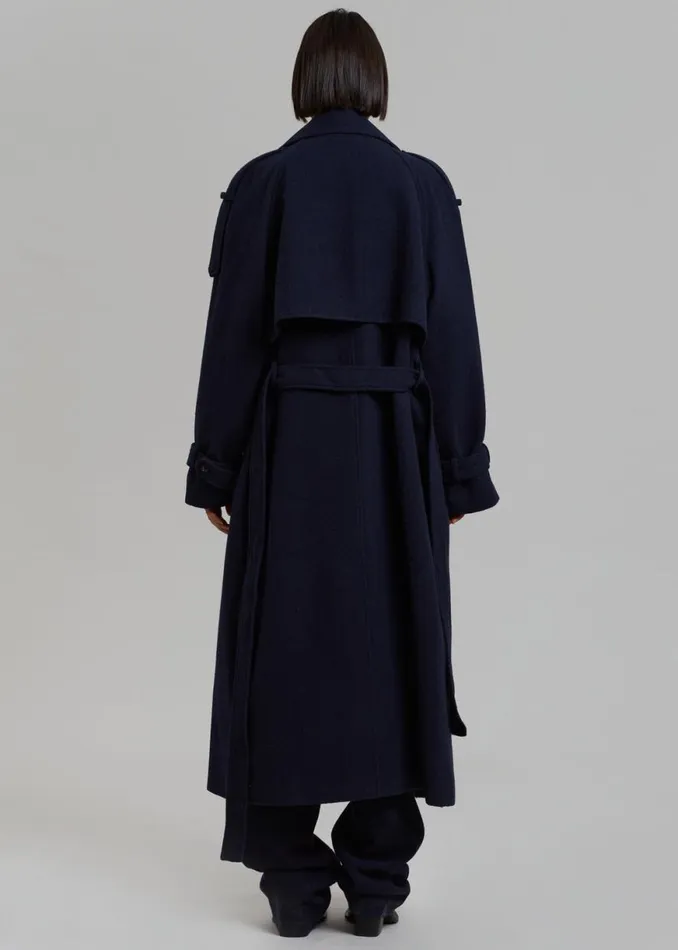 The Frankie Shop Suzanne Wool Trench Coat 8211 Navy Shop Outerwear
