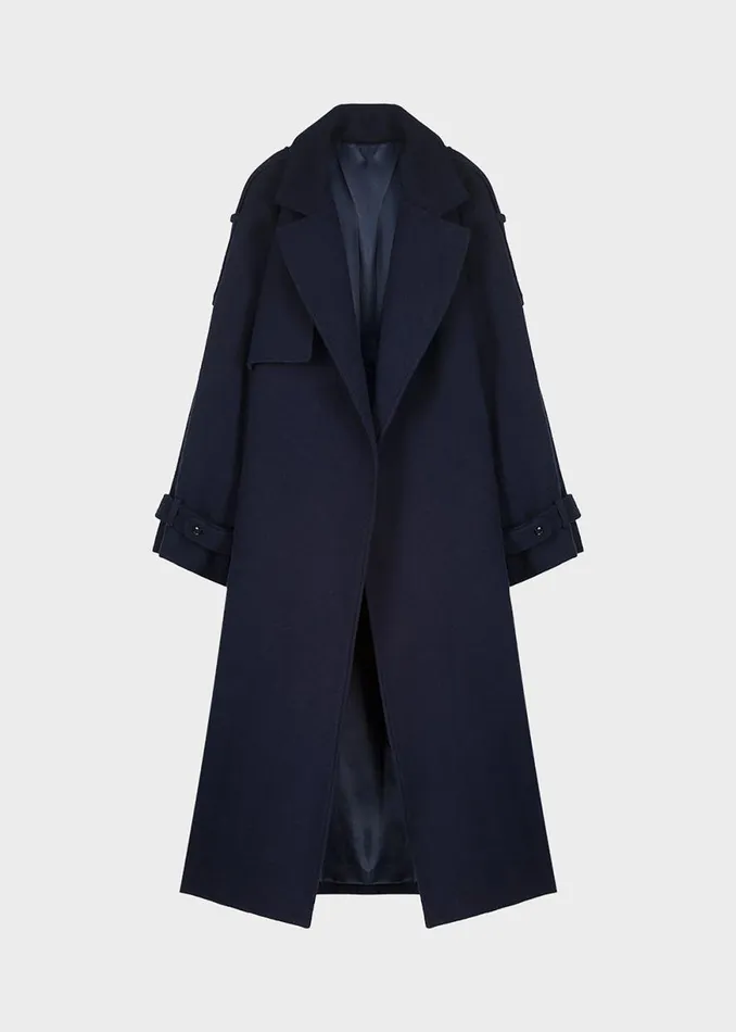 The Frankie Shop Suzanne Wool Trench Coat 8211 Navy Shop Outerwear