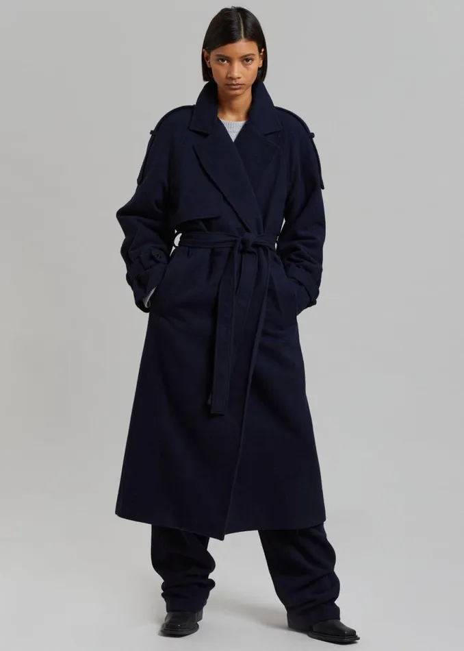 The Frankie Shop Suzanne Wool Trench Coat 8211 Navy Shop Outerwear