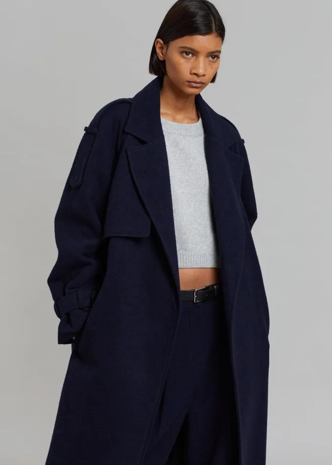 The Frankie Shop Suzanne Wool Trench Coat 8211 Navy Shop Outerwear