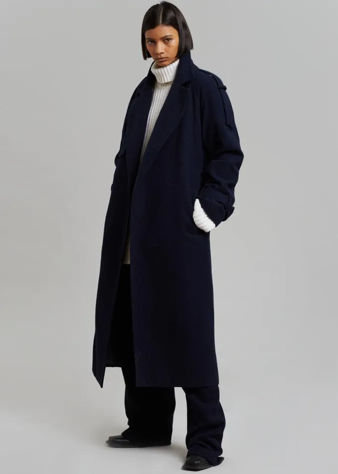 The Frankie Shop Suzanne Wool Trench Coat 8211 Navy Shop Outerwear