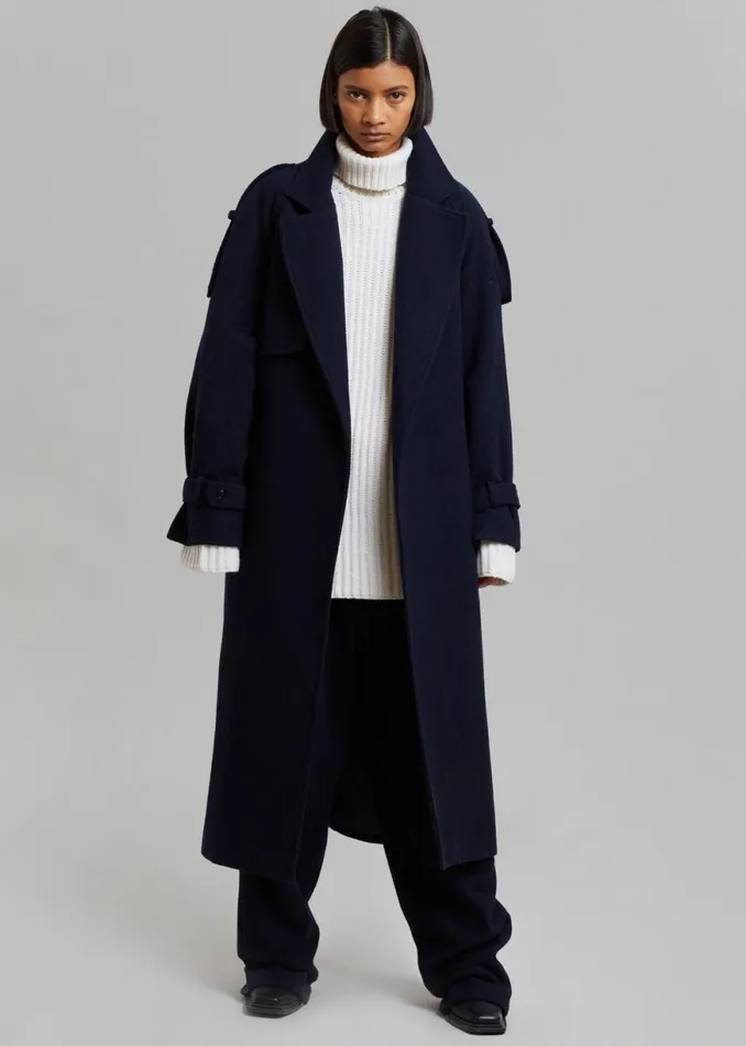 The Frankie Shop Suzanne Wool Trench Coat 8211 Navy Shop Outerwear