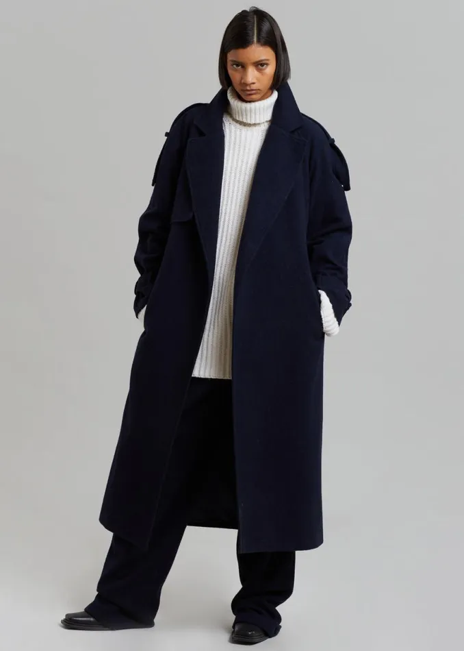 The Frankie Shop Suzanne Wool Trench Coat 8211 Navy Shop Outerwear