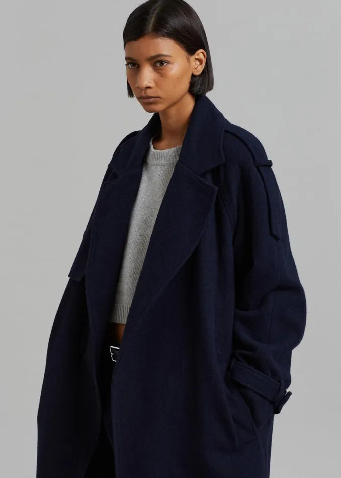 The Frankie Shop Suzanne Wool Trench Coat 8211 Navy Shop Outerwear
