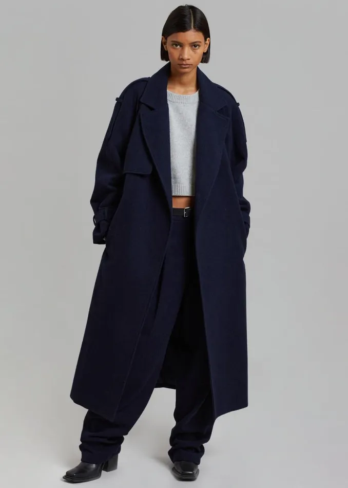 The Frankie Shop Suzanne Wool Trench Coat 8211 Navy Shop Outerwear