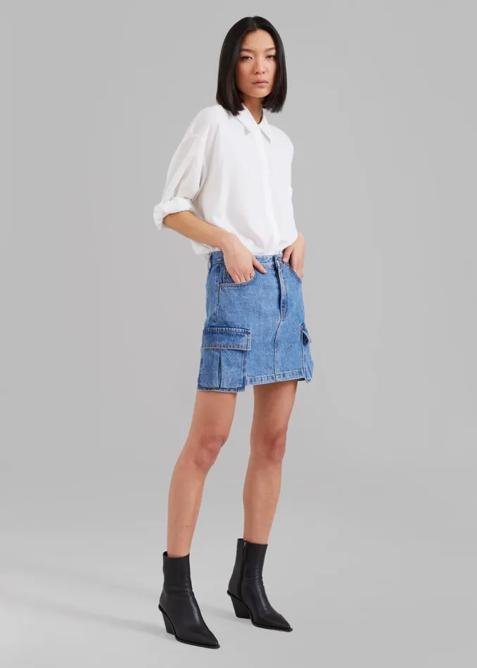The Frankie Shop Taylor Denim Cargo Skirt 8211 Medium Wash Shop Denim