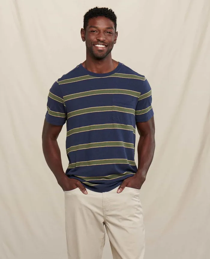 ToadandCo TShirts Grom Hemp Short Sleeve Tee True Navy Wide Stripe 8211 Men039s