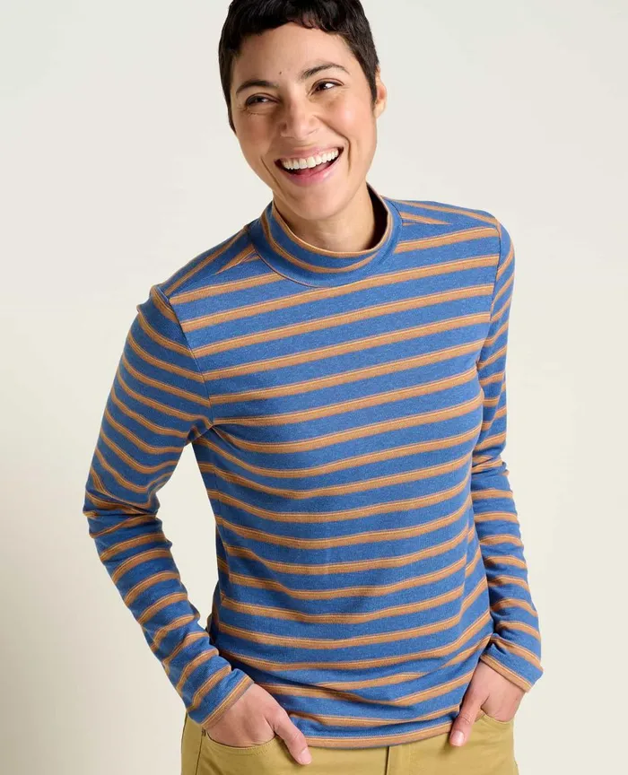 ToadandCo Tops and TShirts Piru Mockneck Long Sleeve Tee Cornflower Uneven Stripe 8211 Women039s