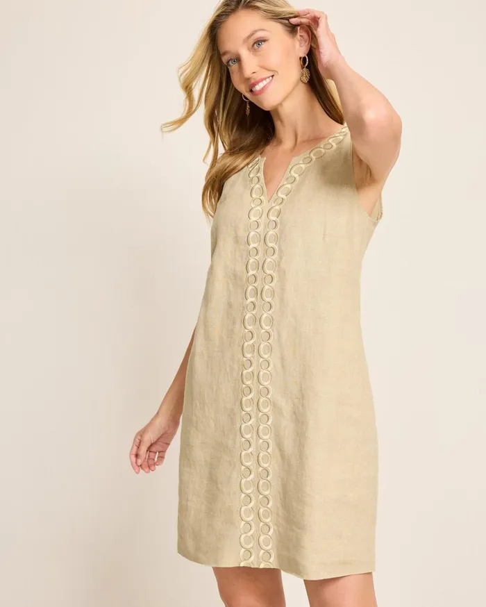 Tommy Bahama Dresses Geometric Embroidered Linen Shift Dress Natural 8211 Women