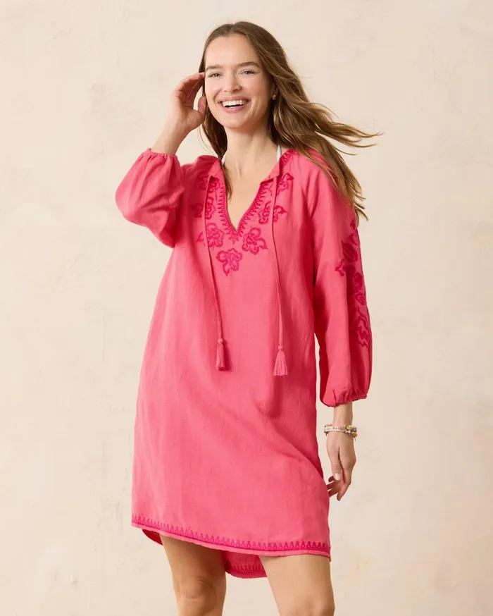 Tommy Bahama Dresses St Lucia LinenBlend Embroidered Coverup Dress Coral Coast 8211 Women Tommy Bahama Dresses St Lucia LinenBlend Embroidered Coverup Dress Coral Coast 8211 Women