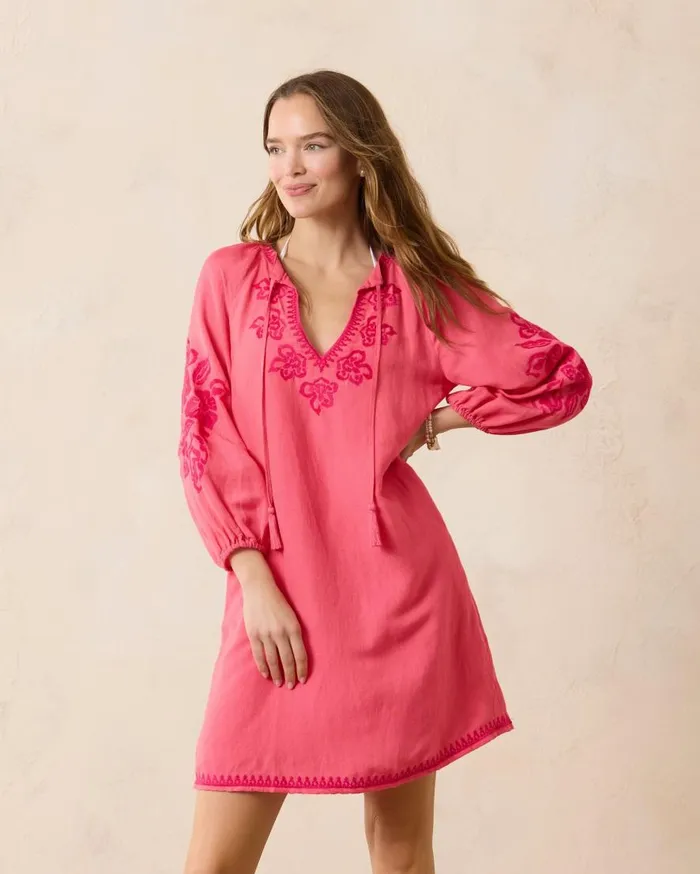Tommy Bahama Dresses St Lucia LinenBlend Embroidered Coverup Dress Coral Coast 8211 Women Tommy Bahama Dresses St Lucia LinenBlend Embroidered Coverup Dress Coral Coast 8211 Women