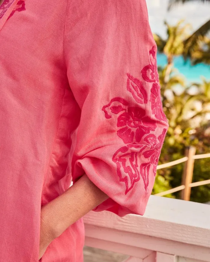 Tommy Bahama Dresses St Lucia LinenBlend Embroidered Coverup Dress Coral Coast 8211 Women Tommy Bahama Dresses St Lucia LinenBlend Embroidered Coverup Dress Coral Coast 8211 Women