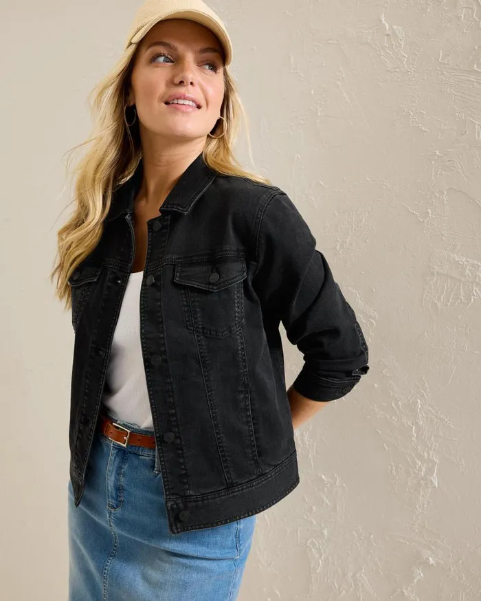 Tommy Bahama Jackets Black Classic Jean Jacket Coastal Black Wash 8211 Women