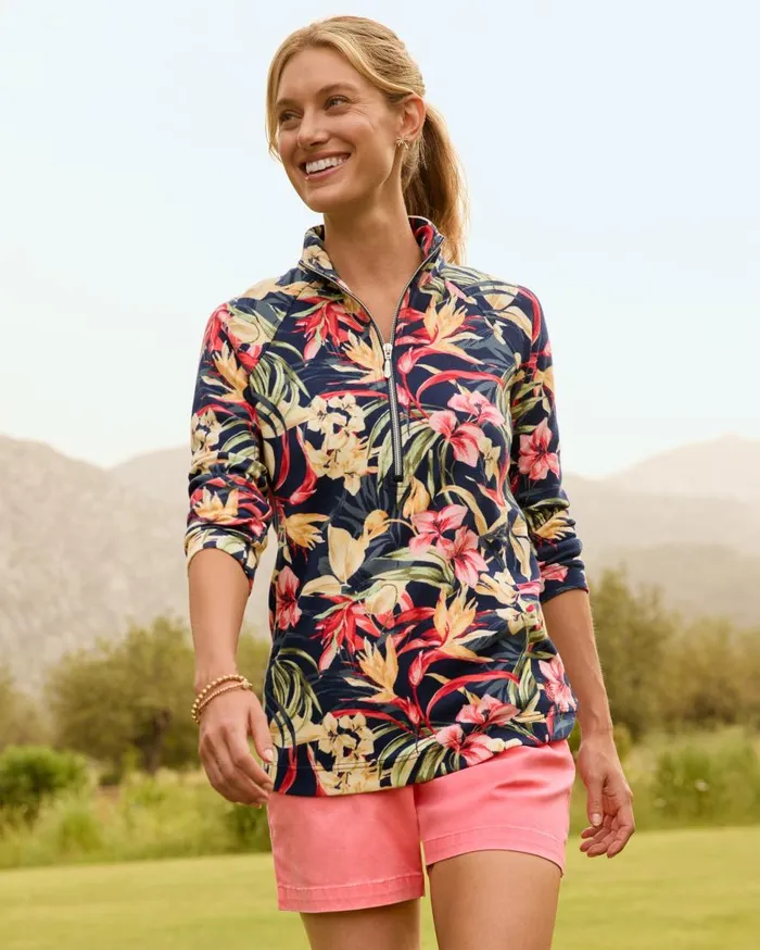 Tommy Bahama Sweatshirts Aruba Flora Amora HalfZip Sweatshirt Island Navy 8211 Women