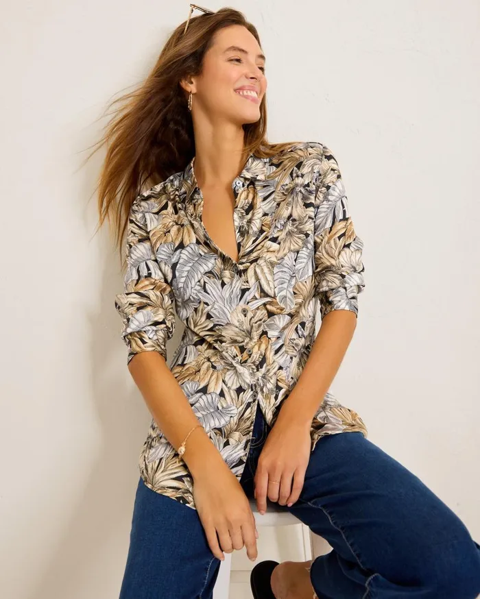 Tommy Bahama Tops and Shirts Grand Canal LongSleeve Silk Shirt Black 8211 Women