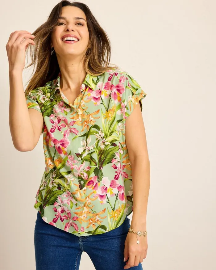 Tommy Bahama Tops and Shirts Orchid Bay Silk Camp Shirt Polished Pine 8211 Women