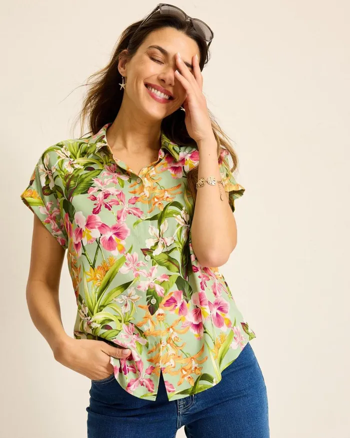 Tommy Bahama Tops and Shirts Orchid Bay Silk Camp Shirt Polished Pine 8211 Women Tommy Bahama Tops and Shirts Orchid Bay Silk Camp Shirt Polished Pine 8211 Women
