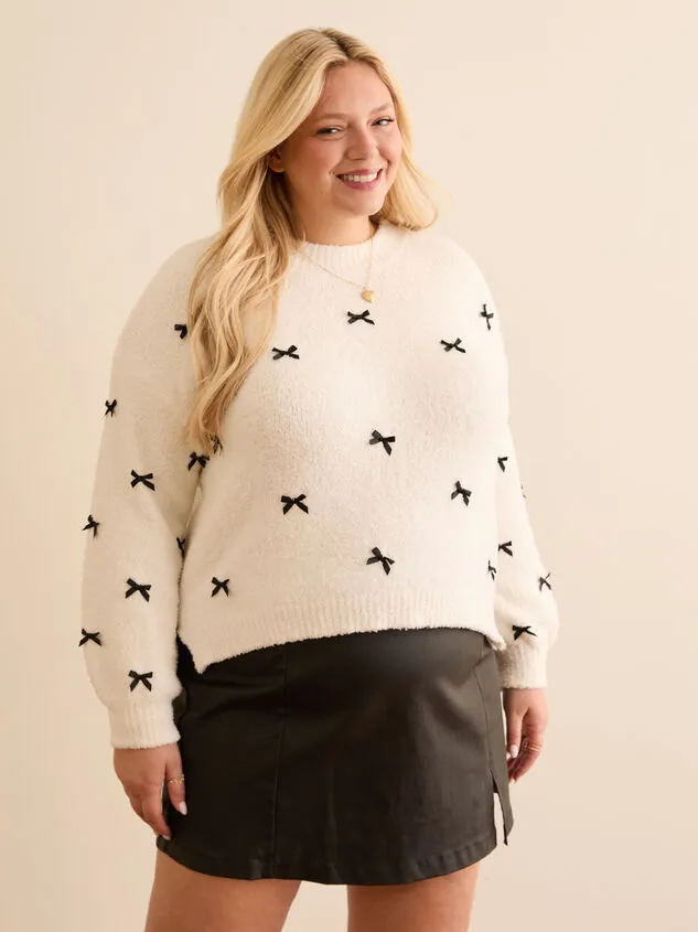 Tonya Teddy Bow Sweater Ivoryblack Women Altar039d State Sweaters Cardigans
