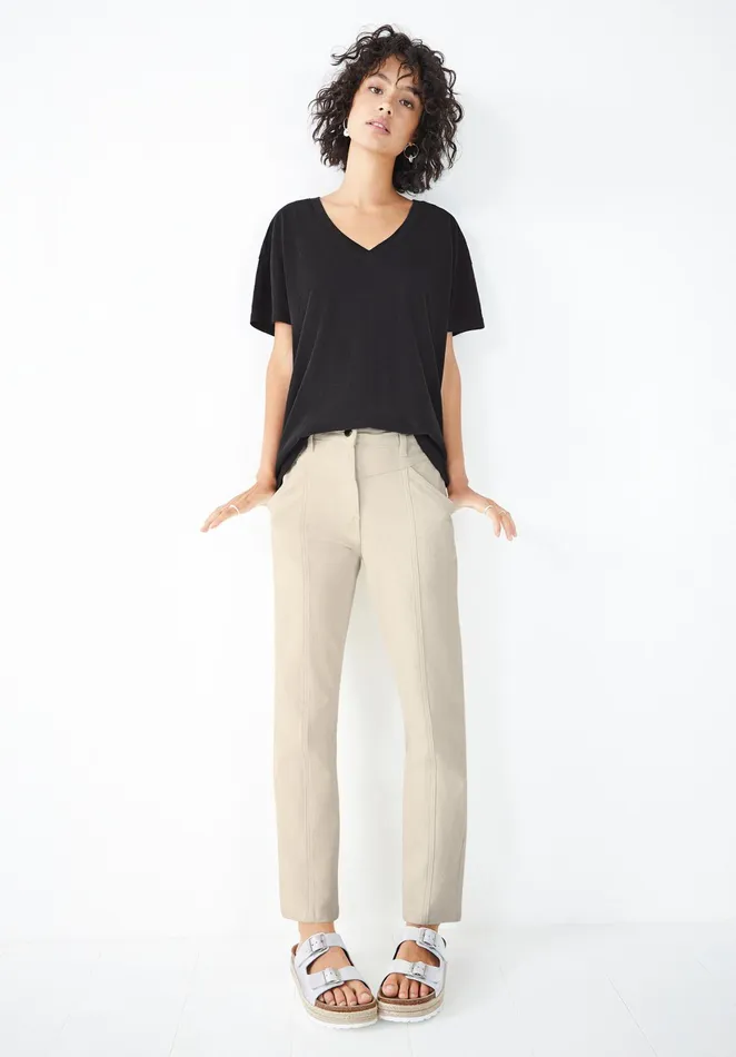 Tops and TShirts Women Hush Deep V Linen Blend Tee Black