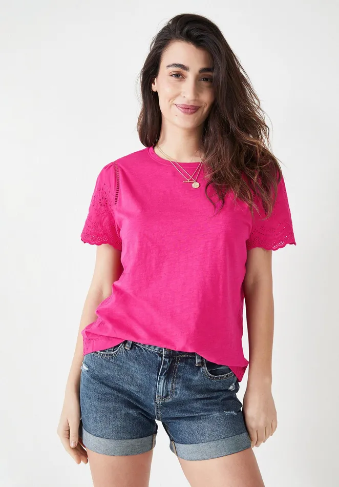 Tops and TShirts Women Hush Nola Broderie TShirt Fuchsia Pink