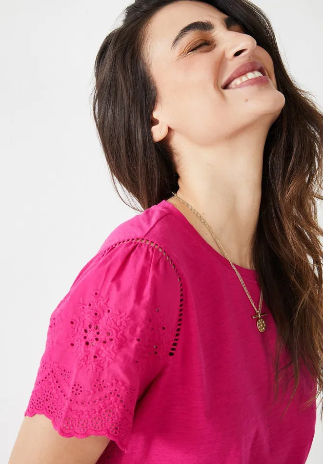 Tops and TShirts Women Hush Nola Broderie TShirt Fuchsia Pink