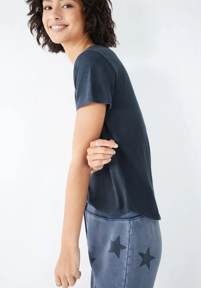 Tops and TShirts Women Hush Terri Slim Fit Henley TShirt Washed Black