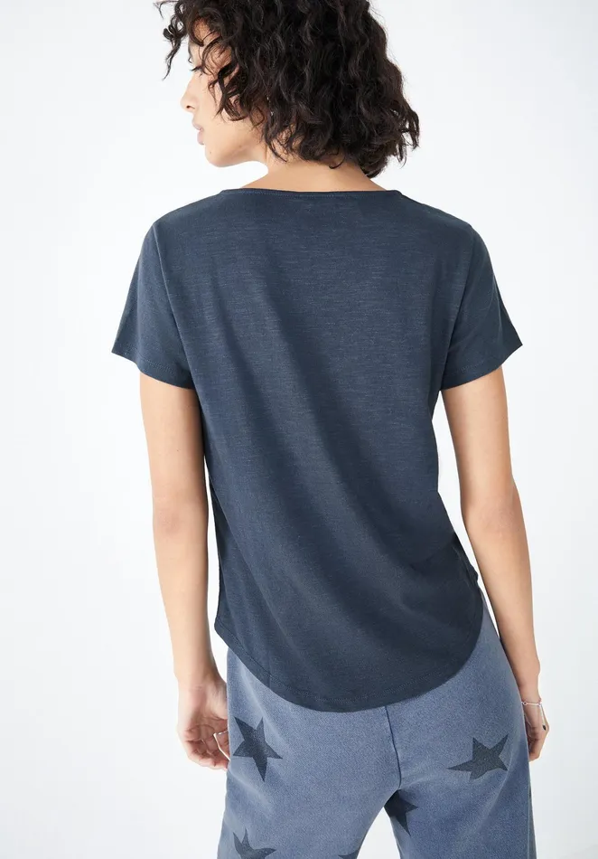 Tops and TShirts Women Hush Terri Slim Fit Henley TShirt Washed Black