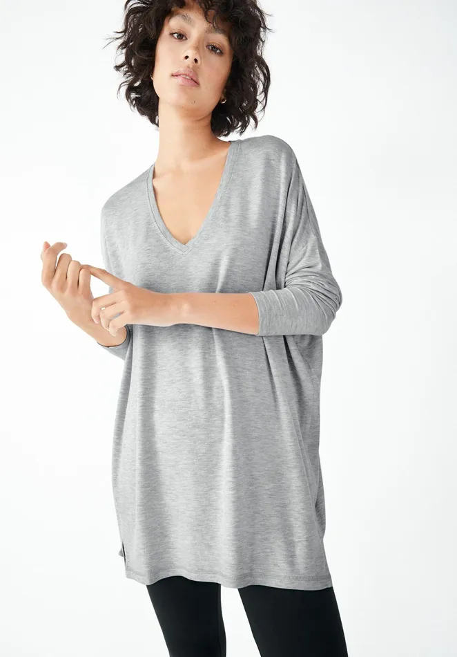 Tops and TShirts Women Hush V Neck Jersey Top Pale Grey Marl