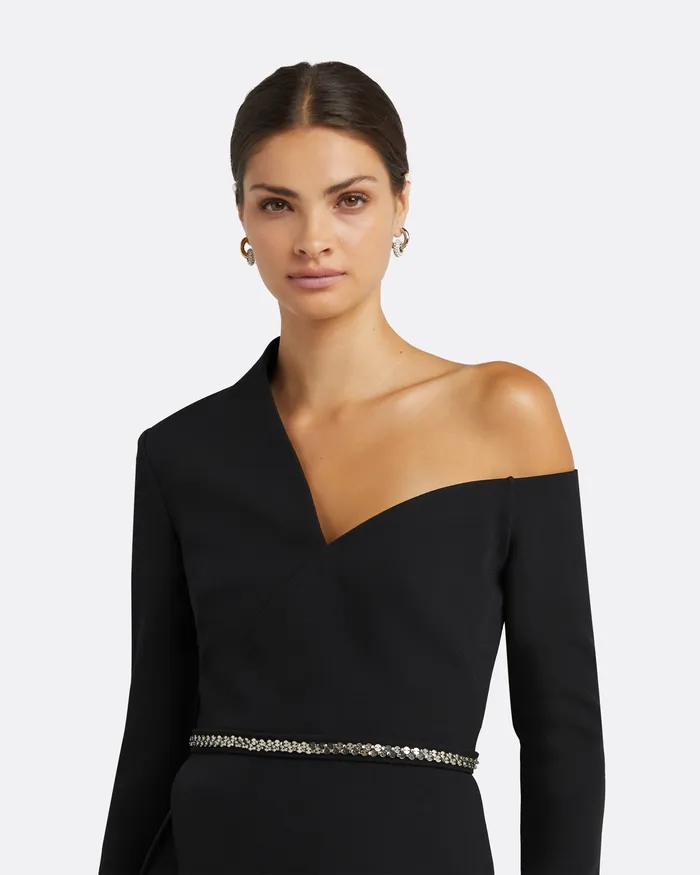 Tops Safiyaa Women Brielle Black Top With Embroidered Belt Black