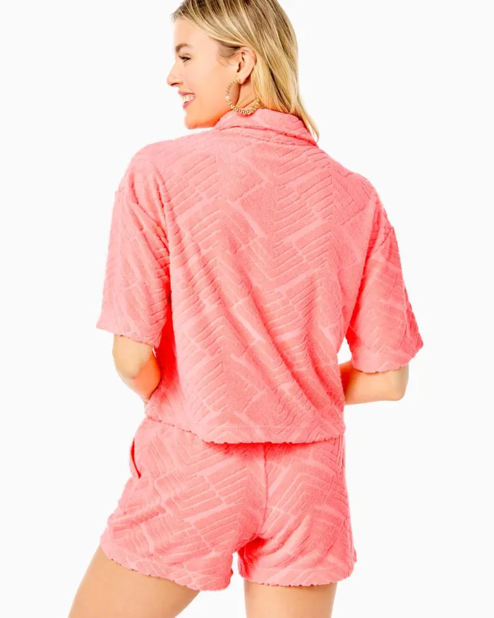 Tops Women Lilly Pulitzer Belleview Short Sleeve Top Sunrise Coral Lilly Zig Zag