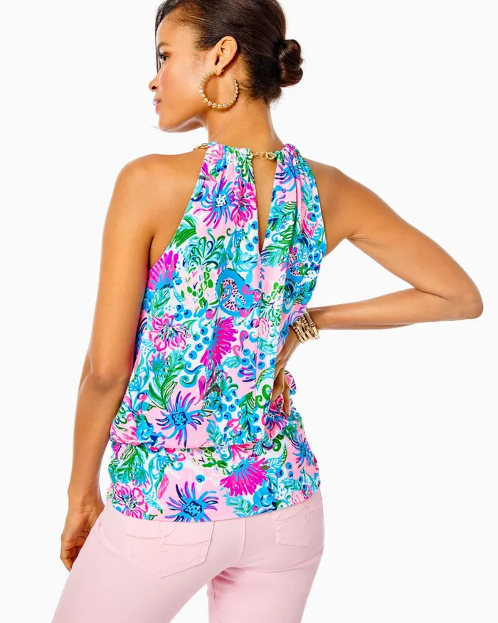 Tops Women Lilly Pulitzer Bowen Halter Top Mandevilla Baby Paradise Petals