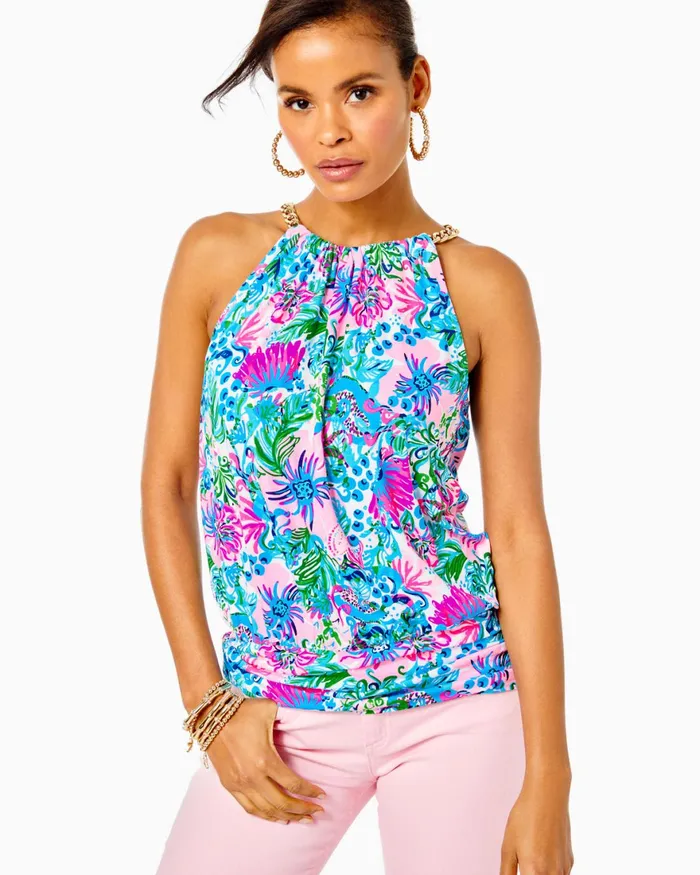 Tops Women Lilly Pulitzer Bowen Halter Top Mandevilla Baby Paradise Petals Tops Women Lilly Pulitzer Bowen Halter Top Mandevilla Baby Paradise Petals