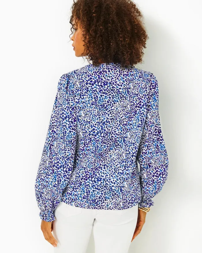 Tops Women Lilly Pulitzer Coulter Long Sleeve Cotton Top Resort White Twisted Up