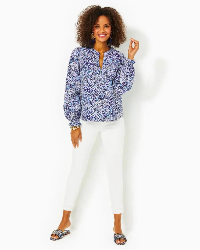 Tops Women Lilly Pulitzer Coulter Long Sleeve Cotton Top Resort White Twisted Up Tops Women Lilly Pulitzer Coulter Long Sleeve Cotton Top Resort White Twisted Up
