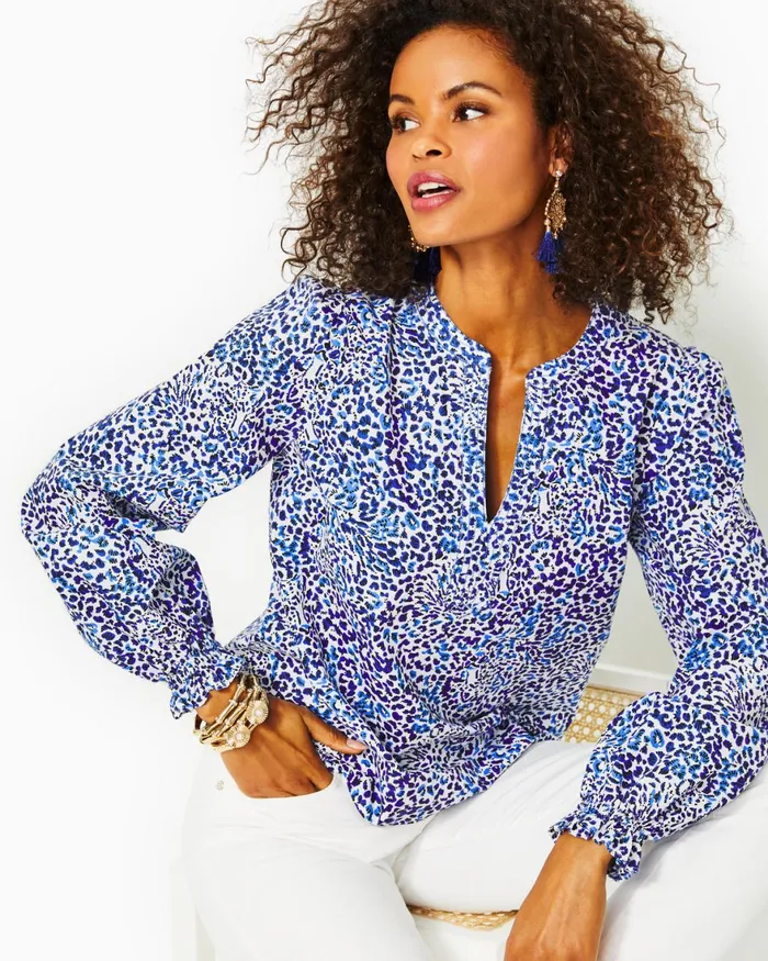 Tops Women Lilly Pulitzer Coulter Long Sleeve Cotton Top Resort White Twisted Up Tops Women Lilly Pulitzer Coulter Long Sleeve Cotton Top Resort White Twisted Up