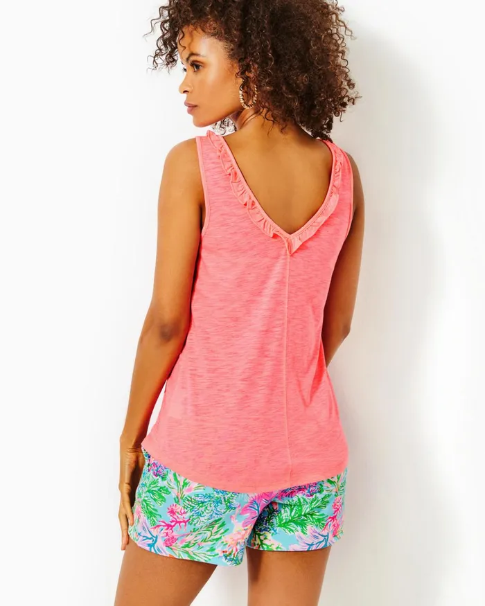 Tops Women Lilly Pulitzer Gigi Ruffle Tank Top Sunrise Coral