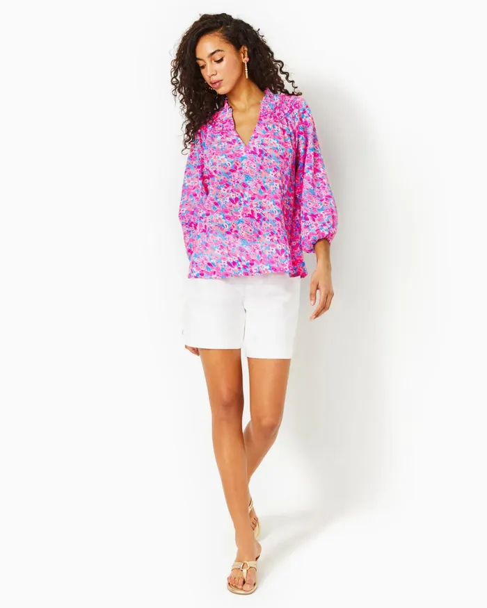 Tops Women Lilly Pulitzer Lourdes 34 Sleeve Cotton Top Aura Pink Baby Bloomer Tops Women Lilly Pulitzer Lourdes 34 Sleeve Cotton Top Aura Pink Baby Bloomer