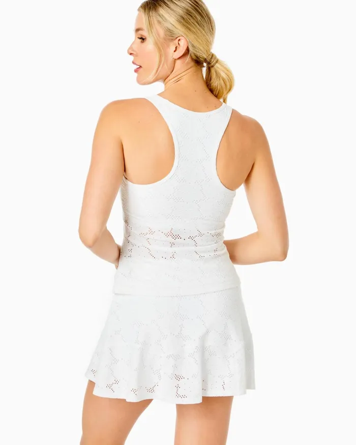 Tops Women Lilly Pulitzer Luxletic Asana Bra Tank Top Resort White Floral Stretch Eyelet Jacquard