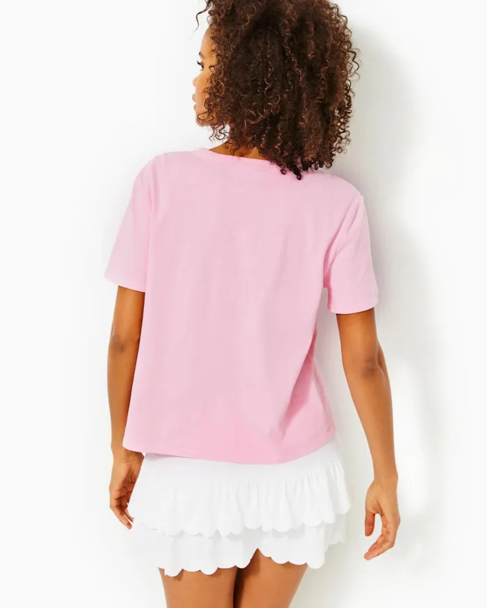 Tops Women Lilly Pulitzer Luxletic Rally Tee Peony Pink Holding Court Tennis Graphic