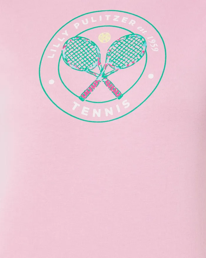 Tops Women Lilly Pulitzer Luxletic Rally Tee Peony Pink Holding Court Tennis Graphic Tops Women Lilly Pulitzer Luxletic Rally Tee Peony Pink Holding Court Tennis Graphic