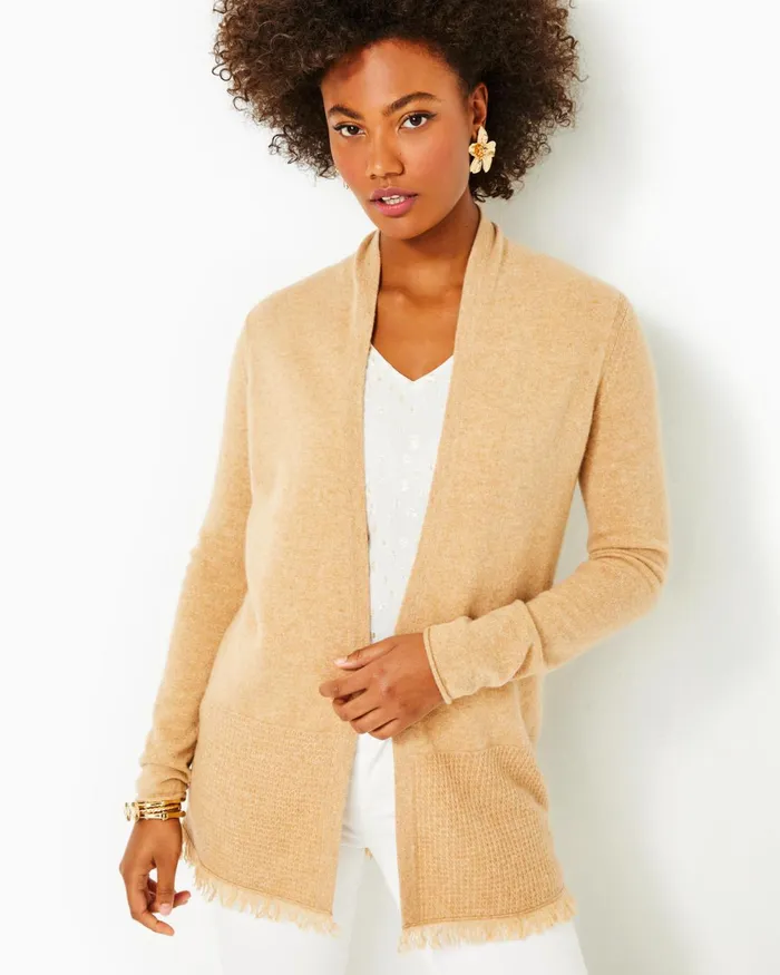 Tops Women Lilly Pulitzer Noble Cashmere Cardigan Heathered Rattan Tops Women Lilly Pulitzer Noble Cashmere Cardigan Heathered Rattan