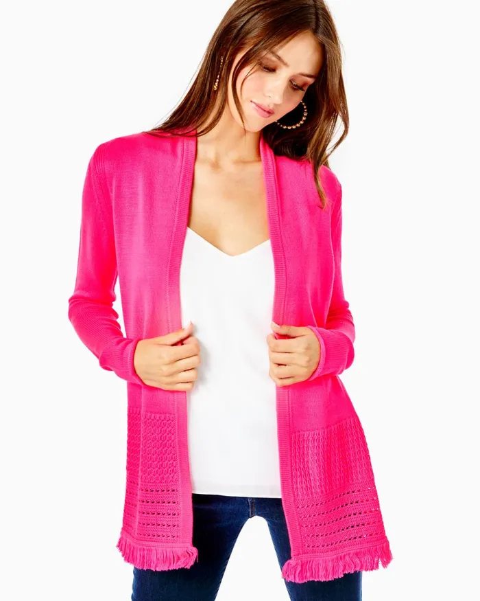Tops Women Lilly Pulitzer Noble Fringe Cardigan Pink Isle Tops Women Lilly Pulitzer Noble Fringe Cardigan Pink Isle