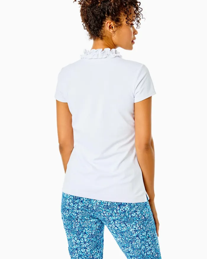 Tops Women Lilly Pulitzer UPF 50 Luxletic Frida Ruffle Polo Top Resort White