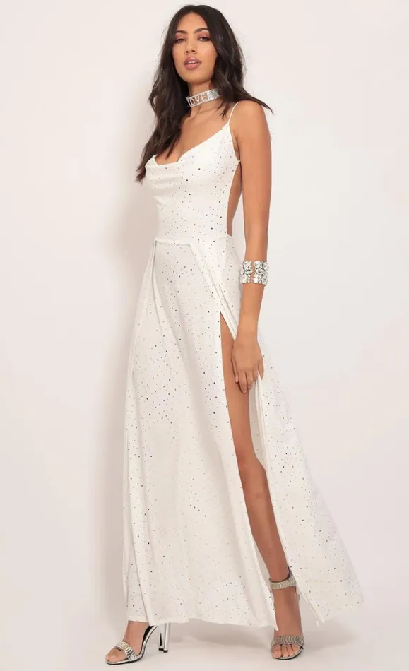Twinkling Maxi Dress Ivory Gold Women LUCY IN THE SKY Maxi Dresses
