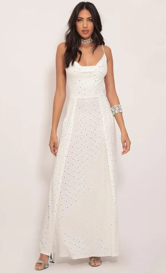 Twinkling Maxi Dress Ivory Gold Women LUCY IN THE SKY Maxi Dresses