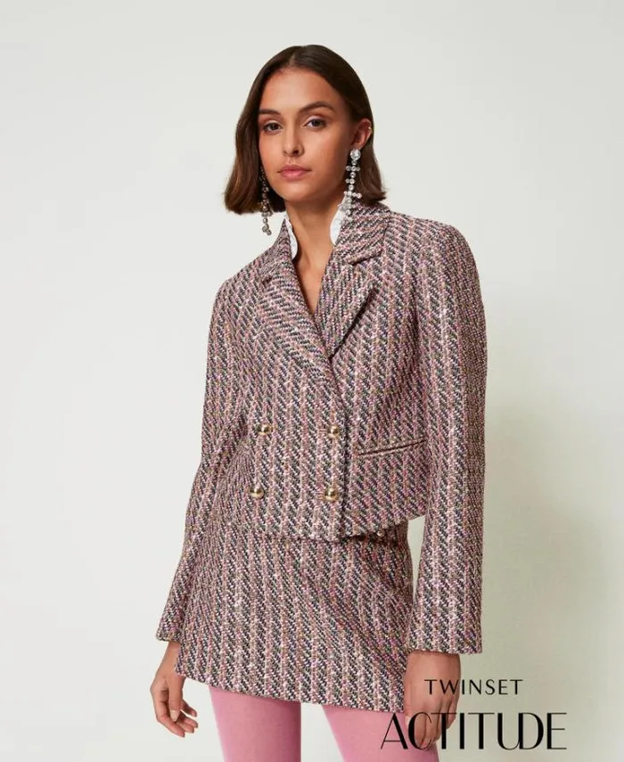 Twinset Blazers Boucl And Lurex Blazer Pink Tulle Bouclegrave 8211 Clothing