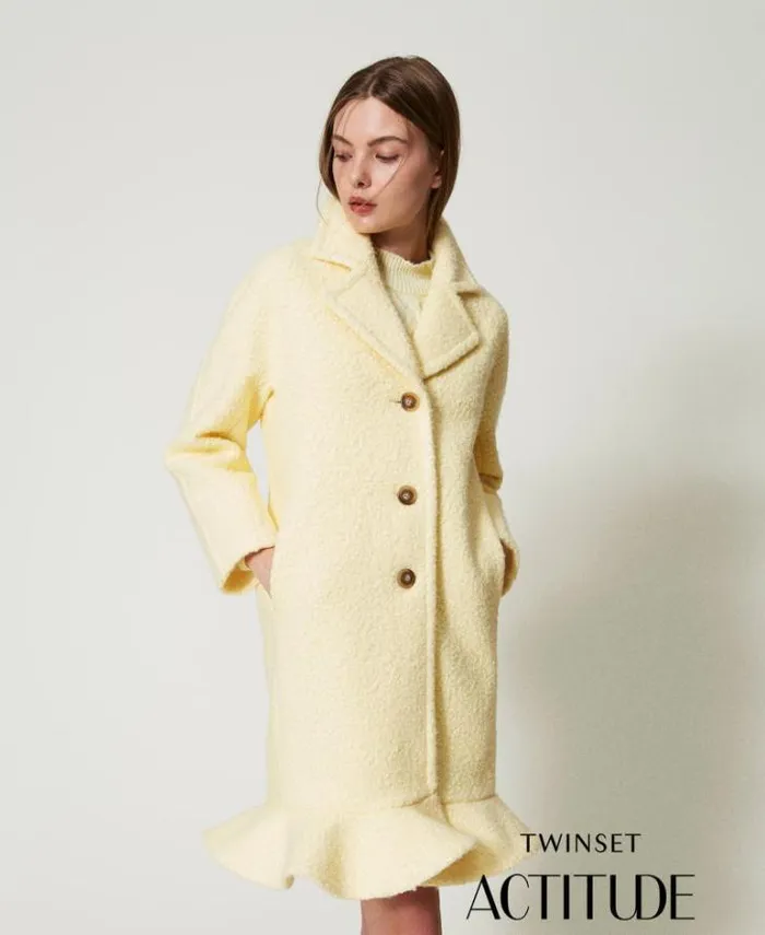 Twinset Coats And Trench Coats Curly Wool Cloth Coat French Vanilla 8211 Clothing